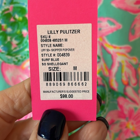 Lilly Pulitzer UPF50+ Skipper Popover in Surf Blue, So Shellegant, Medium. NWT. - Picture 5 of 13